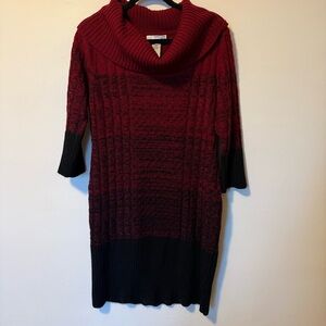 Studio One New York Women 3/4 Sleeve Sweater Dress, Red/Black XL GUC